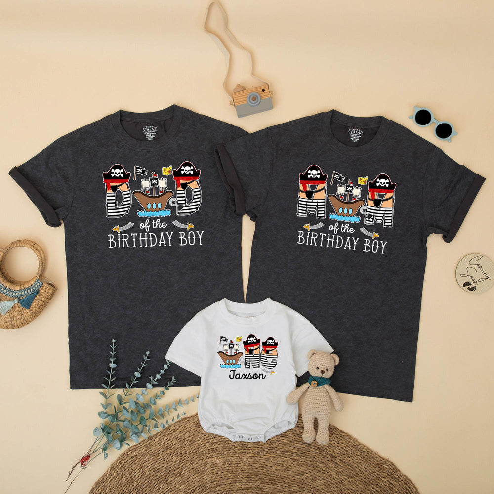 Pirate Birthday Boy Matching Family Shirts with Cartoon Ship Design, Mom Dad Toddler First Birthday Outfit, Baby Boy Gift One Year Old