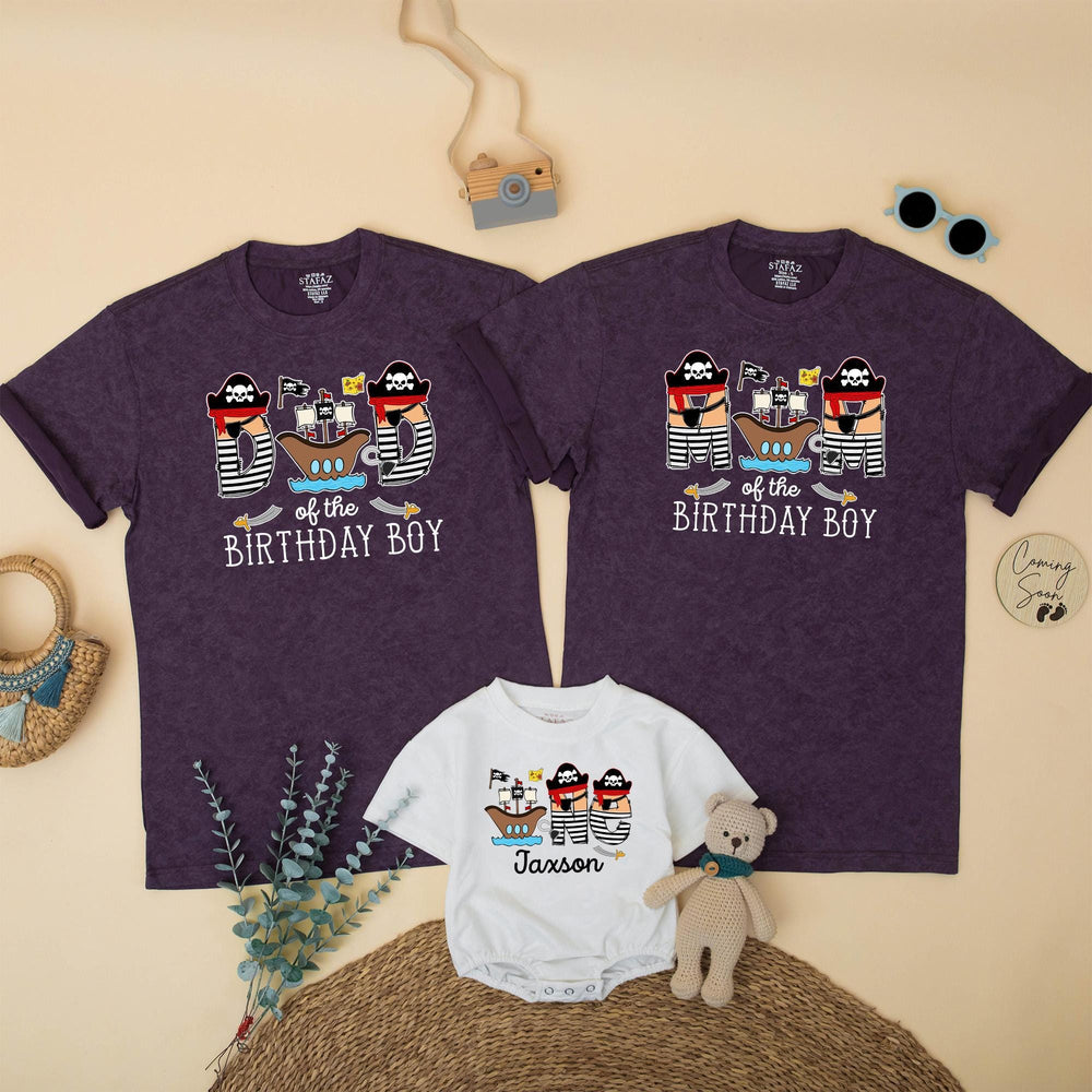 Pirate Birthday Boy Matching Family Shirts with Cartoon Ship Design, Mom Dad Toddler First Birthday Outfit, Baby Boy Gift One Year Old
