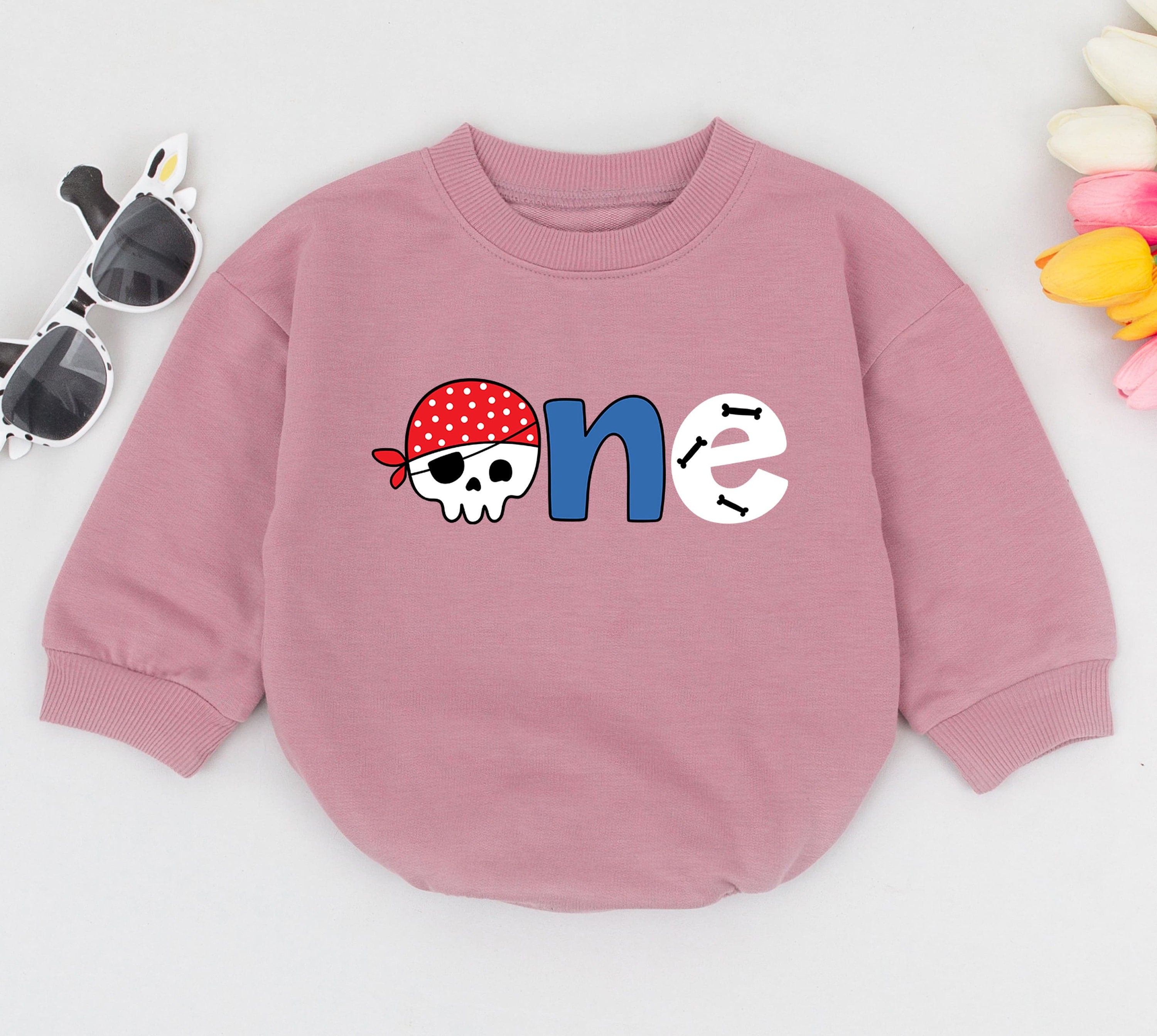 Pirate One Birthday Baby Romper with Skull Bandana Fun Design Infant Boys 1st Birthday Outfit Party Baby Gift Soft Cotton Attire