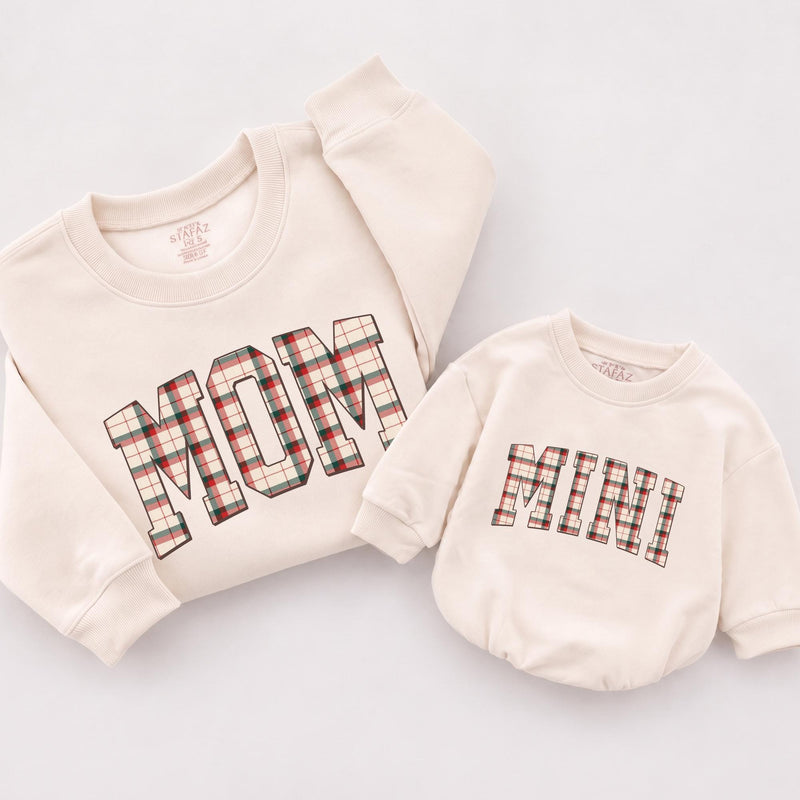 Plaid Christmas Matching Family Sweatshirts with 'Mom', 'Dad', 'Bro', and 'Mini', Holiday Pajamas, Buy 4+ Get 1 Free Banner