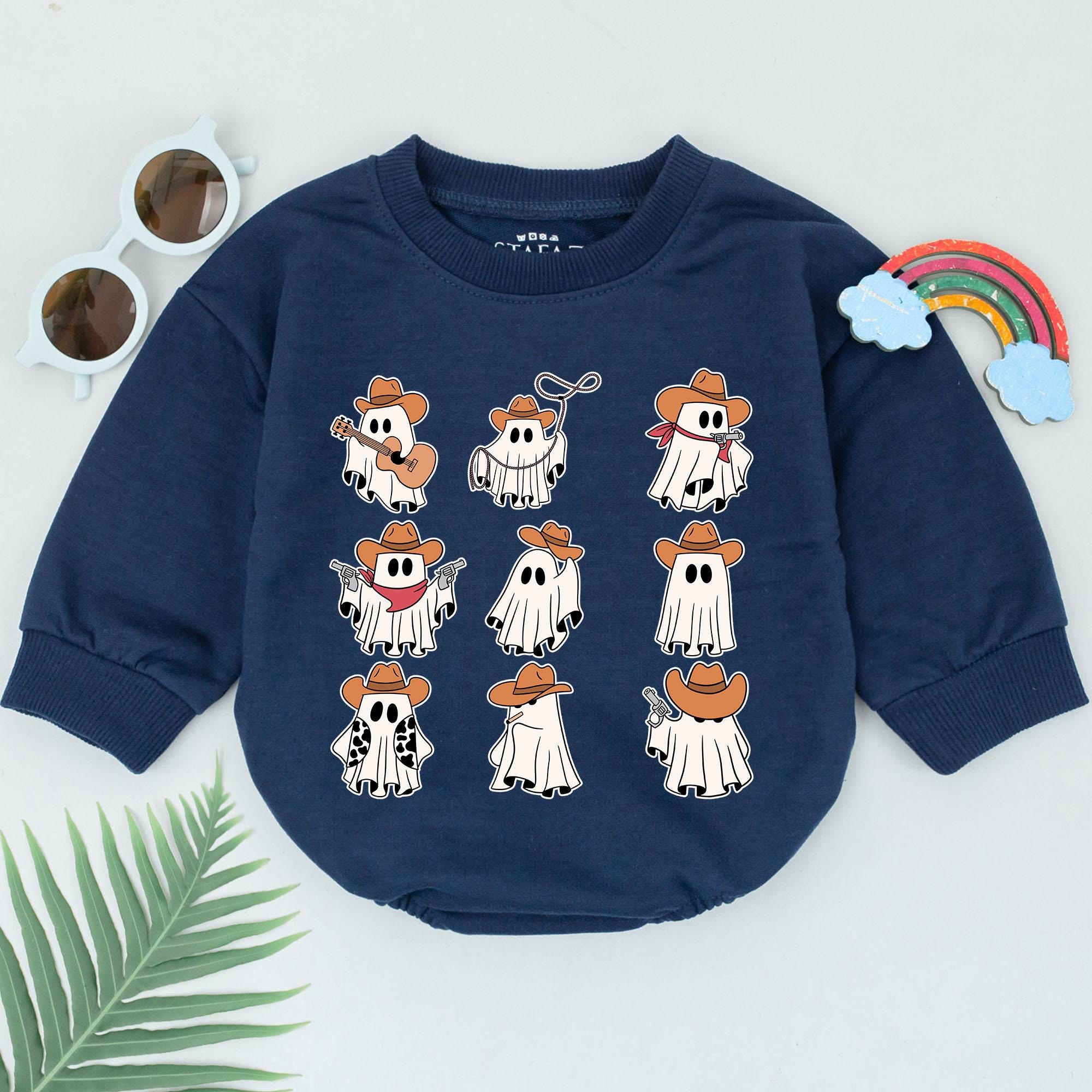 Playful Cowboy Ghost Baby Romper Soft Cotton Outfit for First Halloween Party Newborn Boys Girls Western Theme Shower Gift