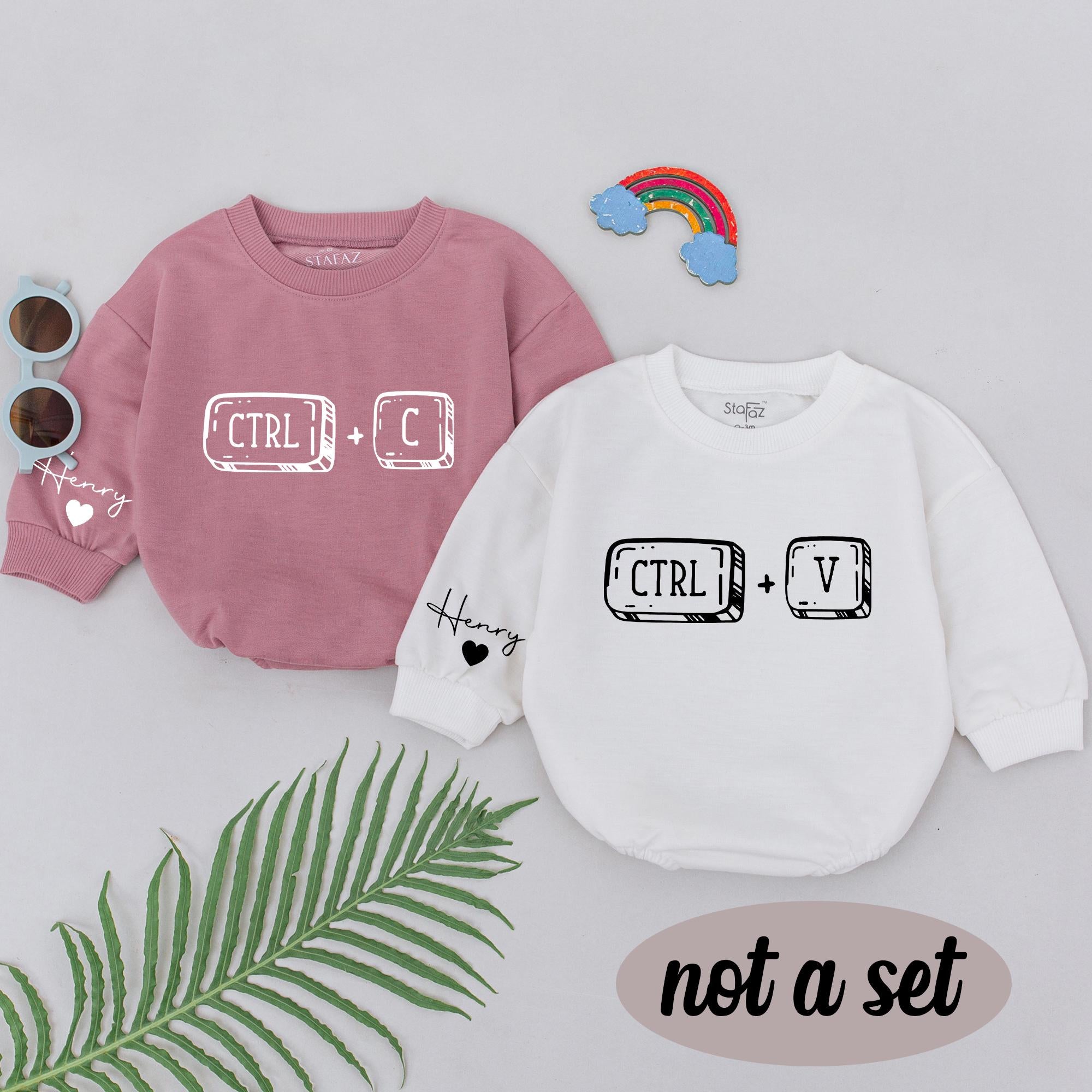 Playful CTRL+C CTRL+V Rompers for Twins Cozy Baby Bodysuit Set Boys Girls Outfit Modern Tech-Inspired Design Soft Cotton Gift