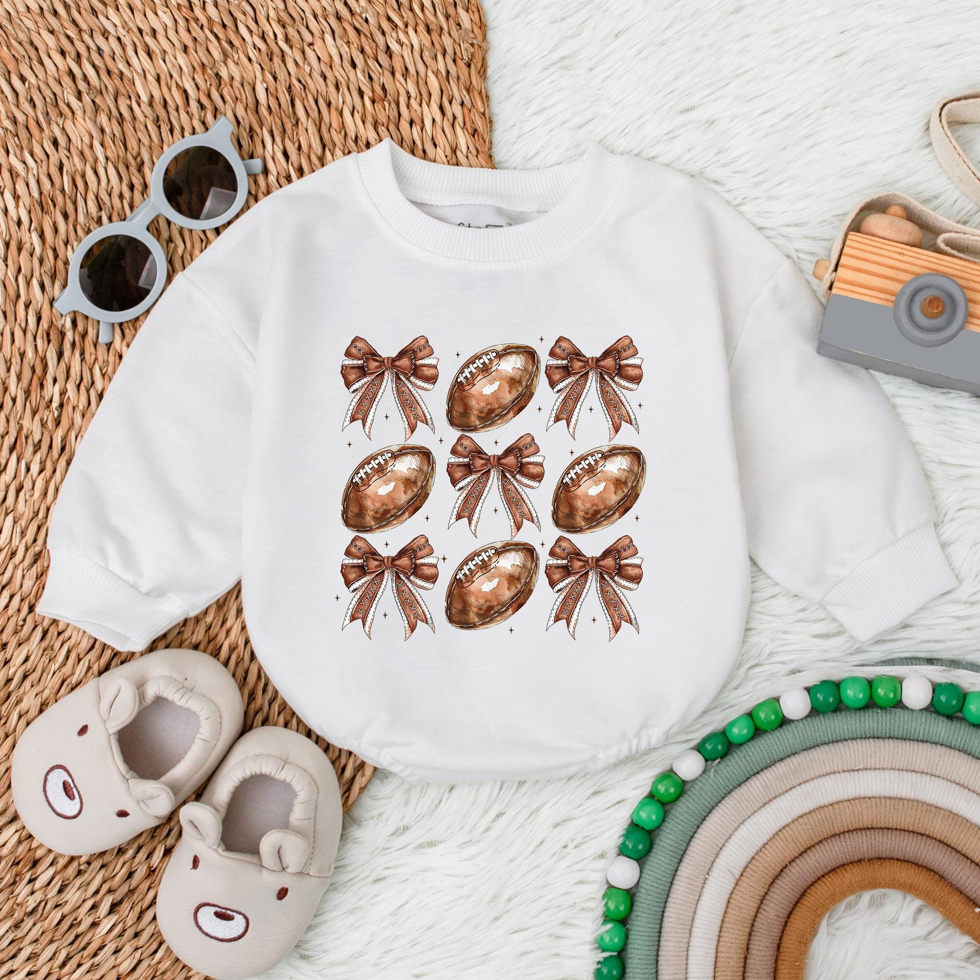 Playful Football Bow Bubble Romper for Baby Gameday Birthday Outfit Soft Cotton Comfortable Infant Sportswear for Boys and Girls