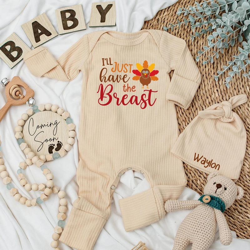 Playful 'I'll Just Have the Breast' Baby Romper Fun Turkey Design Thanksgiving Outfit Cozy Fall Infant Gift