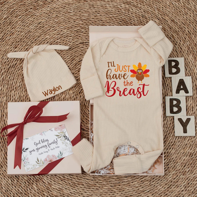 Playful 'I'll Just Have the Breast' Baby Romper Fun Turkey Design Thanksgiving Outfit Cozy Fall Infant Gift
