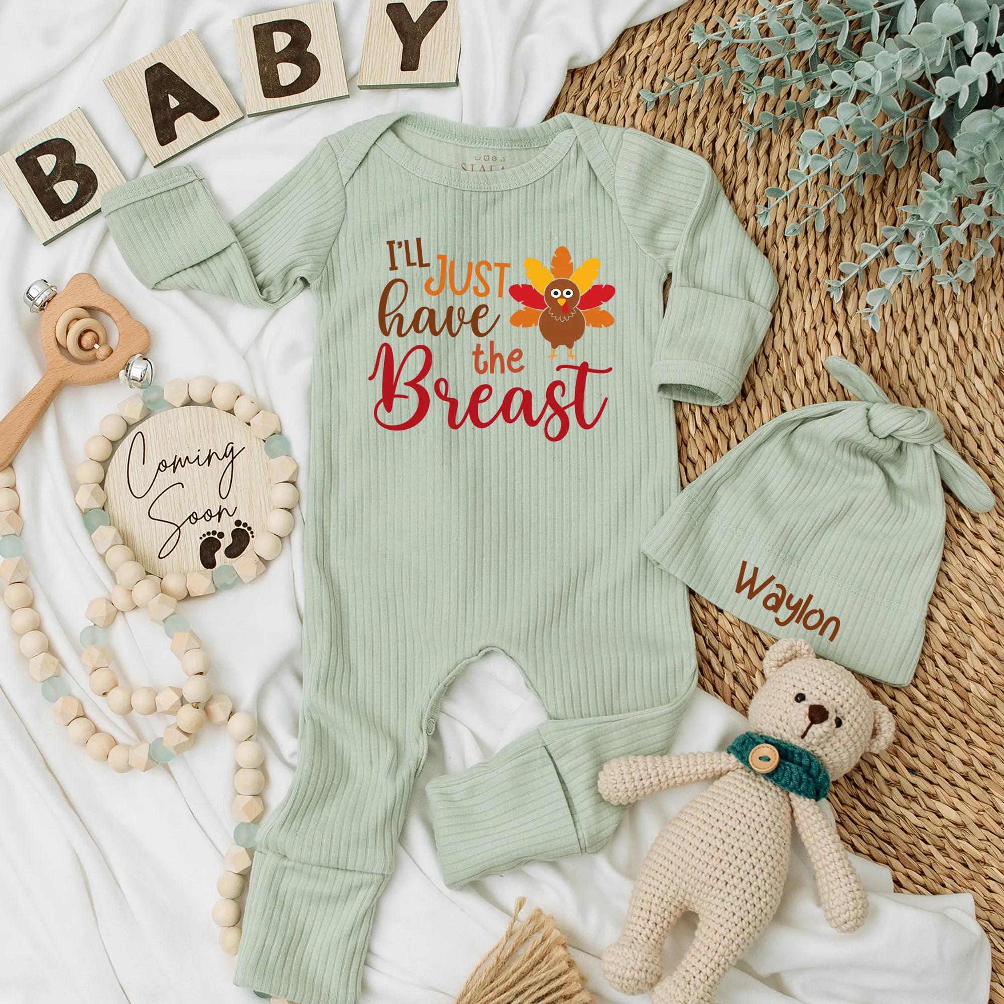 Playful 'I'll Just Have the Breast' Baby Romper Fun Turkey Design Thanksgiving Outfit Cozy Fall Infant Gift