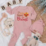 Playful 'I'll Just Have the Breast' Baby Romper Fun Turkey Design Thanksgiving Outfit Cozy Fall Infant Gift