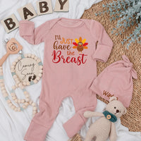 Playful 'I'll Just Have the Breast' Baby Romper Fun Turkey Design Thanksgiving Outfit Cozy Fall Infant Gift