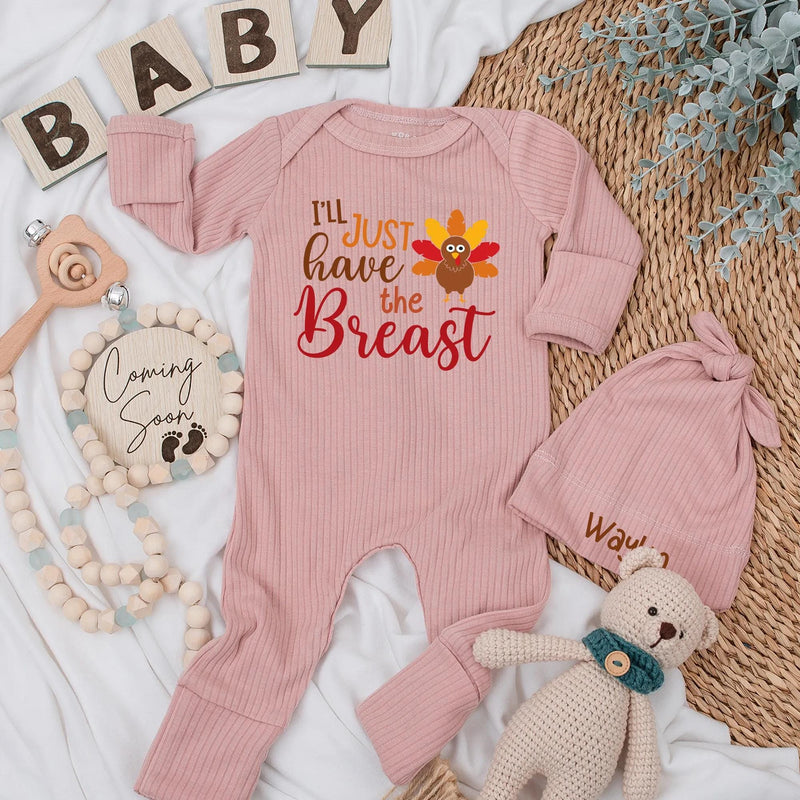 Playful 'I'll Just Have the Breast' Baby Romper Fun Turkey Design Thanksgiving Outfit Cozy Fall Infant Gift