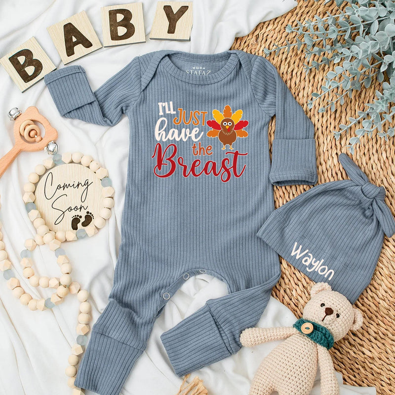 Playful 'I'll Just Have the Breast' Baby Romper Fun Turkey Design Thanksgiving Outfit Cozy Fall Infant Gift