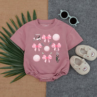 Playful Pink Golf Bow Romper for Baby Girls Whimsical Birthday Outfit Soft Cotton Short Sleeve Newborn Game Day Clothes