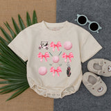 Playful Pink Golf Bow Romper for Baby Girls Whimsical Birthday Outfit Soft Cotton Short Sleeve Newborn Game Day Clothes