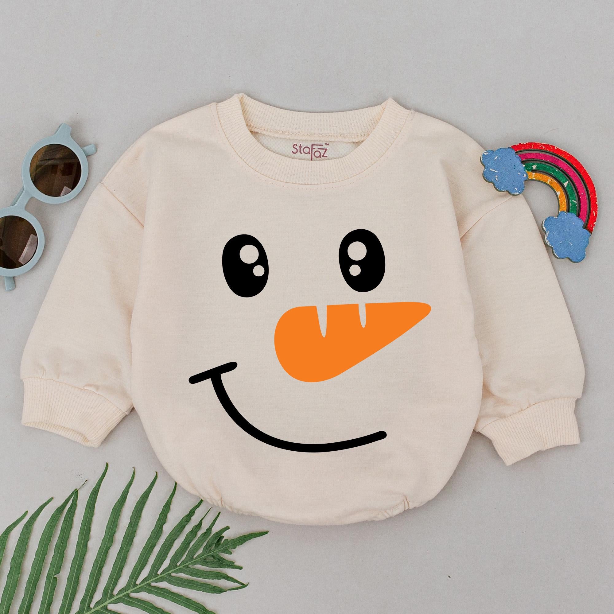 Playful Snowman Face Baby Romper 1st Christmas Outfit Cute Holiday Newborn Gift Soft Cotton for Girls Xmas Clothes Festive Design