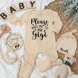 Please Pass Me to My Gigi Baby Bodysuit Custom Newborn Gift for Grandma Soft Romper Ideal Baby Shower Present Black Typography Design
