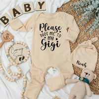 Please Pass Me to My Gigi Baby Bodysuit Custom Newborn Gift for Grandma Soft Romper Ideal Baby Shower Present Black Typography Design