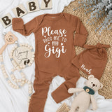 Please Pass Me to My Gigi Baby Bodysuit Custom Newborn Gift for Grandma Soft Romper Ideal Baby Shower Present Black Typography Design