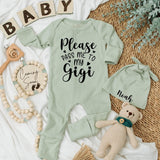 Please Pass Me to My Gigi Baby Bodysuit Custom Newborn Gift for Grandma Soft Romper Ideal Baby Shower Present Black Typography Design