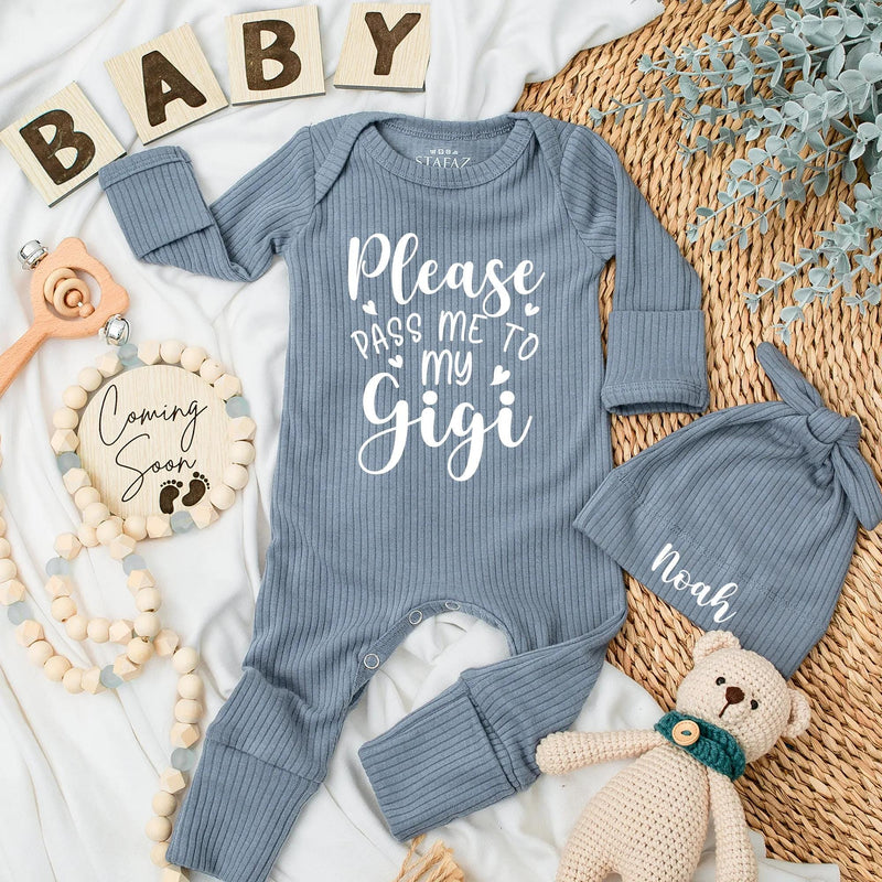 Please Pass Me to My Gigi Baby Bodysuit Custom Newborn Gift for Grandma Soft Romper Ideal Baby Shower Present Black Typography Design
