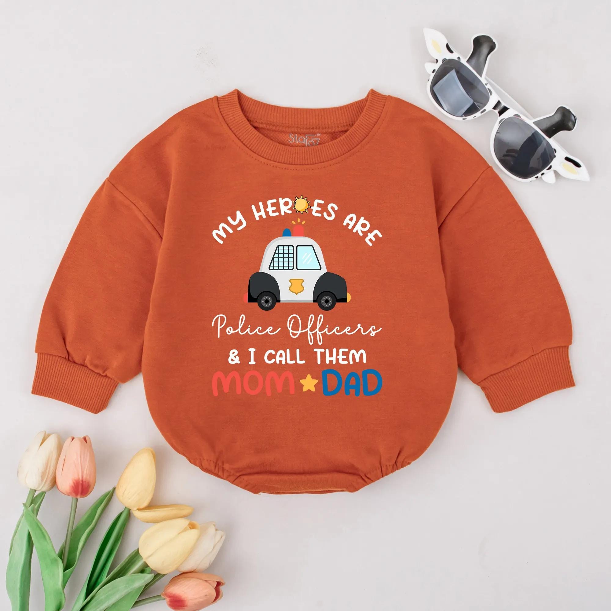 Police Car Baby Romper Soft Cotton My Heroes Are Police Officers Bodysuit Infant Toddler Apparel Bright Colors Fun Gift for Boy Girl