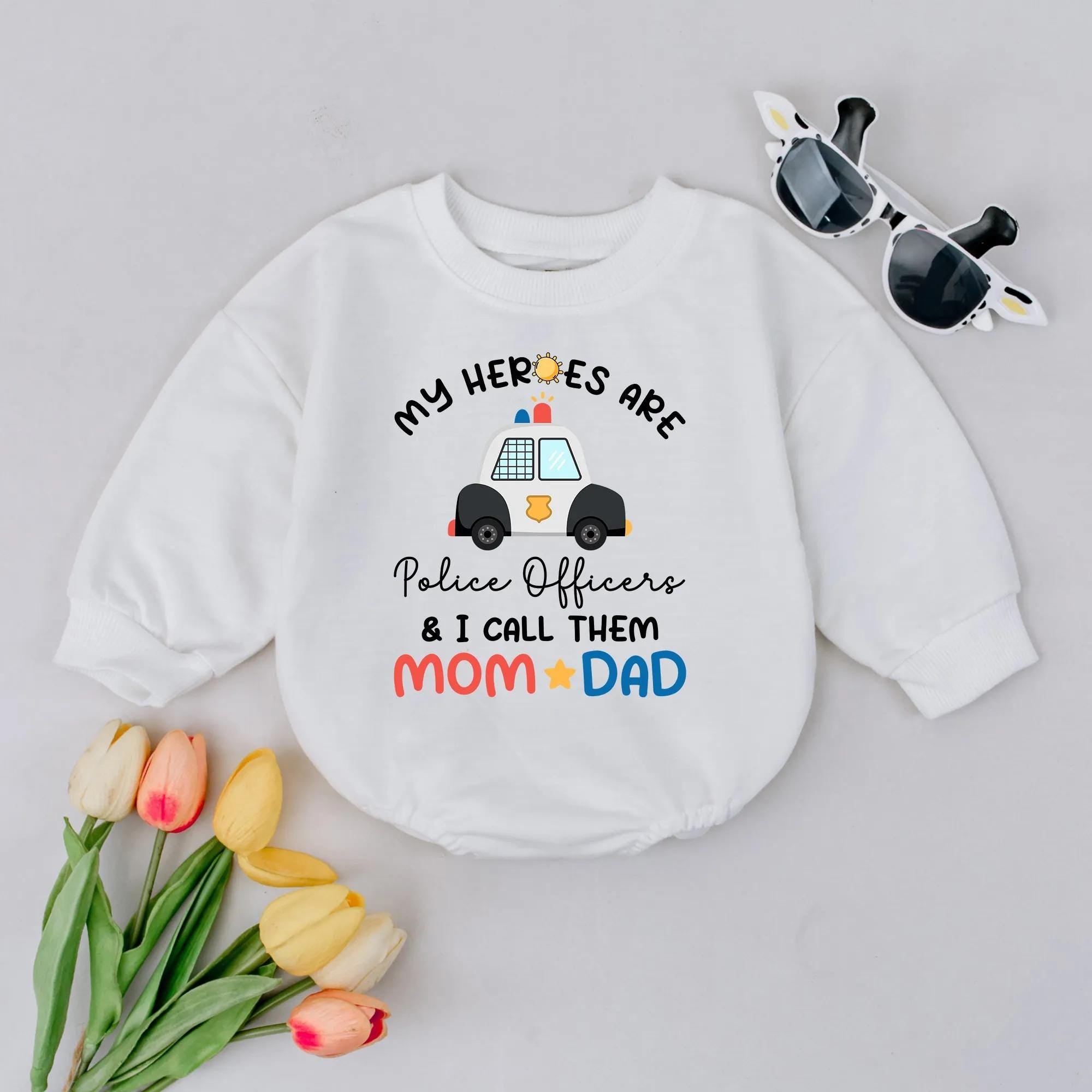 Police Car Baby Romper Soft Cotton My Heroes Are Police Officers Bodysuit Infant Toddler Apparel Bright Colors Fun Gift for Boy Girl