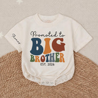 Promoted to Big Brother 2026 Baby Romper & Kids Sweatshirt, Retro Groovy Matching Family Outfit, Custom Name Sibling Announcement Gift