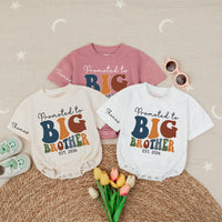 Promoted to Big Brother 2026 Baby Romper & Kids Sweatshirt, Retro Groovy Matching Family Outfit, Custom Name Sibling Announcement Gift