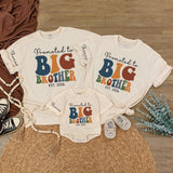 Promoted to Big Brother 2026 Baby Romper & Kids Sweatshirt, Retro Groovy Matching Family Outfit, Custom Name Sibling Announcement Gift
