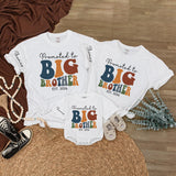Promoted to Big Brother 2026 Baby Romper & Kids Sweatshirt, Retro Groovy Matching Family Outfit, Custom Name Sibling Announcement Gift