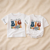 Promoted to Big Brother 2026 Baby Romper & Kids Sweatshirt, Retro Groovy Matching Family Outfit, Custom Name Sibling Announcement Gift