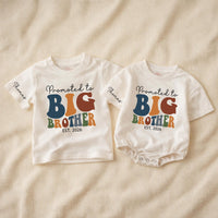 Promoted to Big Brother 2026 Baby Romper & Kids Sweatshirt, Retro Groovy Matching Family Outfit, Custom Name Sibling Announcement Gift