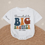 Promoted to Big Brother 2026 Baby Romper & Kids Sweatshirt, Retro Groovy Matching Family Outfit, Custom Name Sibling Announcement Gift