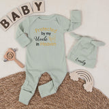 Protected by My Uncle in Heaven Baby Romper with Name Hat Custom Infant Outfit Sentimental Memorial Gift Butterfly Design Soft Cotton