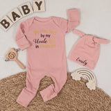 Protected by My Uncle in Heaven Baby Romper with Name Hat Custom Infant Outfit Sentimental Memorial Gift Butterfly Design Soft Cotton