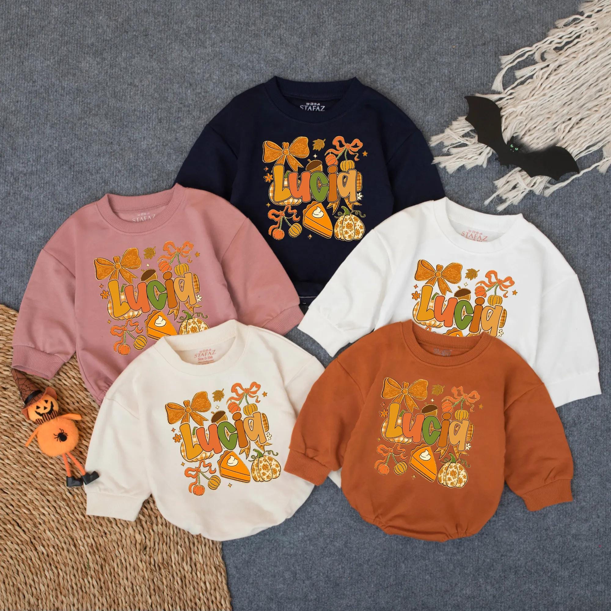 Pumpkin Patch Baby Girl Sweatshirt with Custom Name, Fall Harvest Graphic and Bow Design, Thanksgiving Outfit for Toddlers
