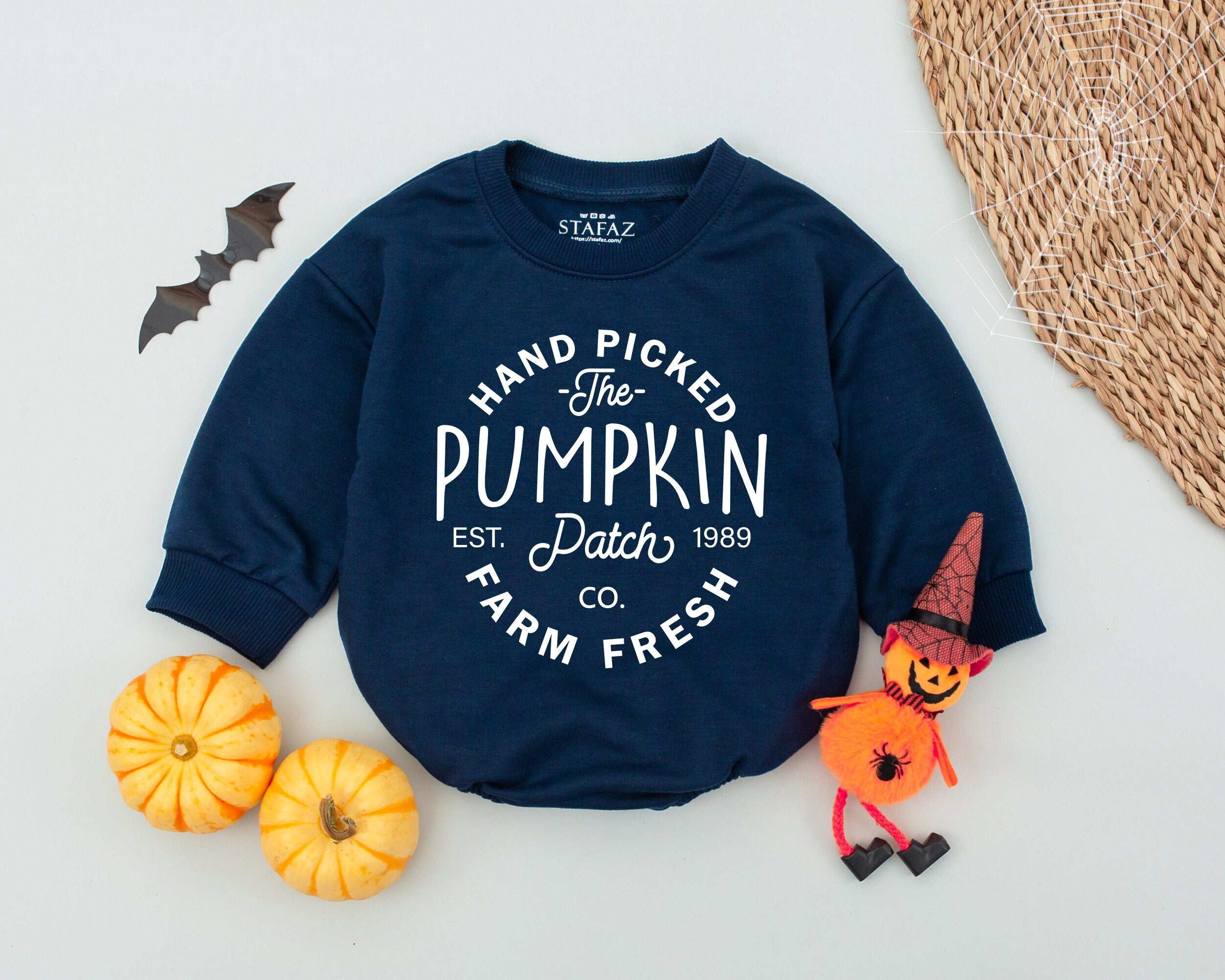 Pumpkin Patch Baby Romper for Fall Newborn Outfit Cozy Autumn Design Hand Picked Farm Fresh Style Soft Comfortable Halloween Attire