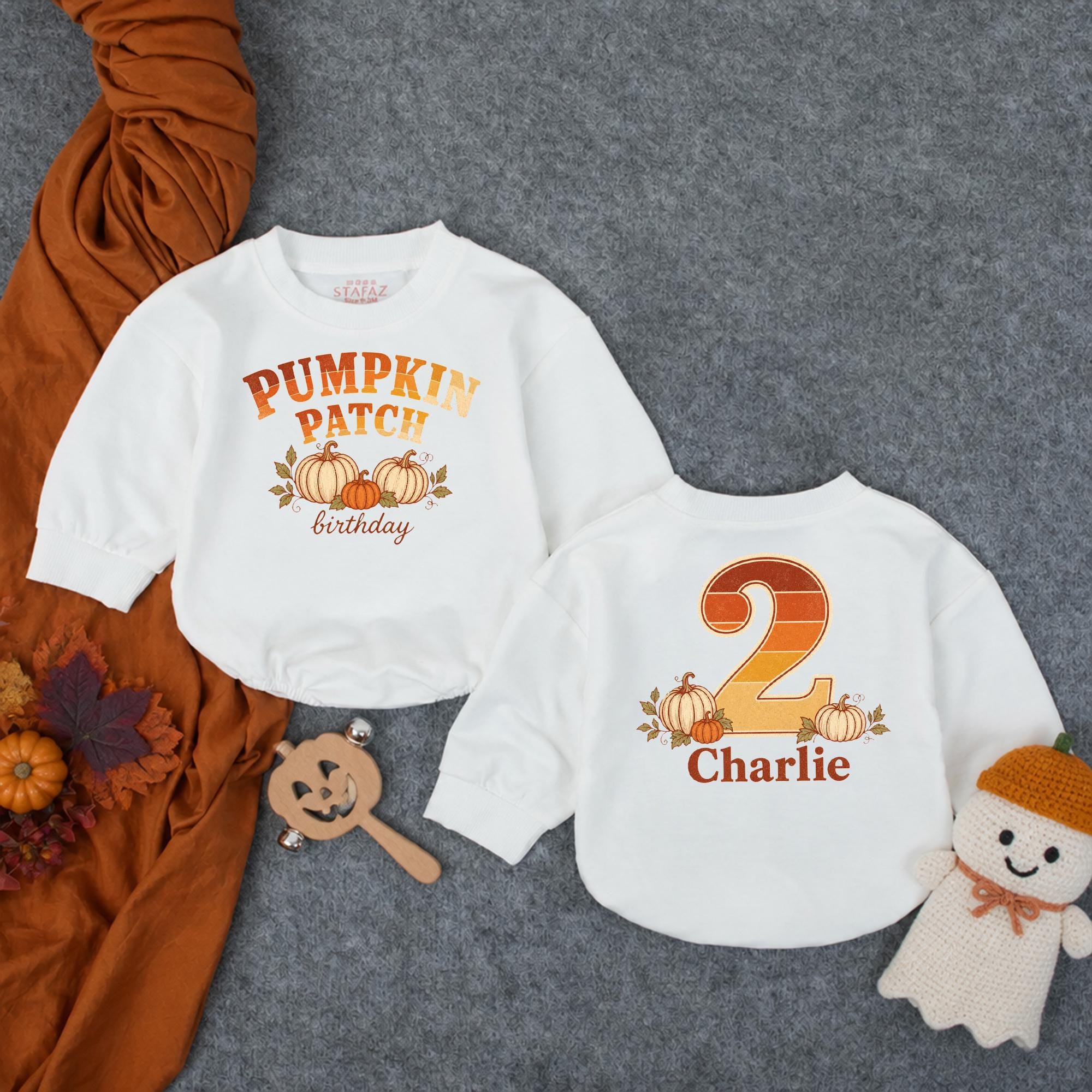 Pumpkin Patch Birthday Baby Sweatshirt with Fall Pumpkin Artwork, Custom Name & Age, Perfect for Autumn Celebrations