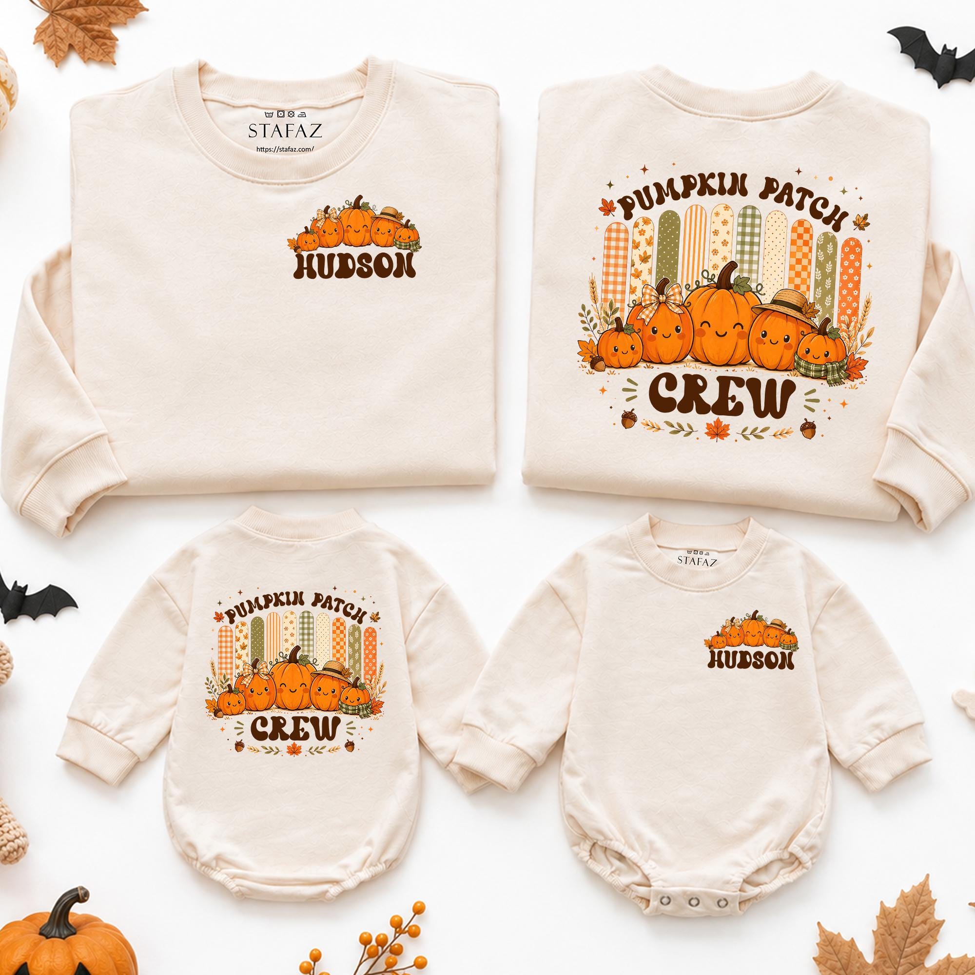 Pumpkin Patch Crew Family Matching Outfits with Custom Name, Fall Sweatshirts & Baby Rompers, Autumn Pumpkin Patch Clothes NB-2XL