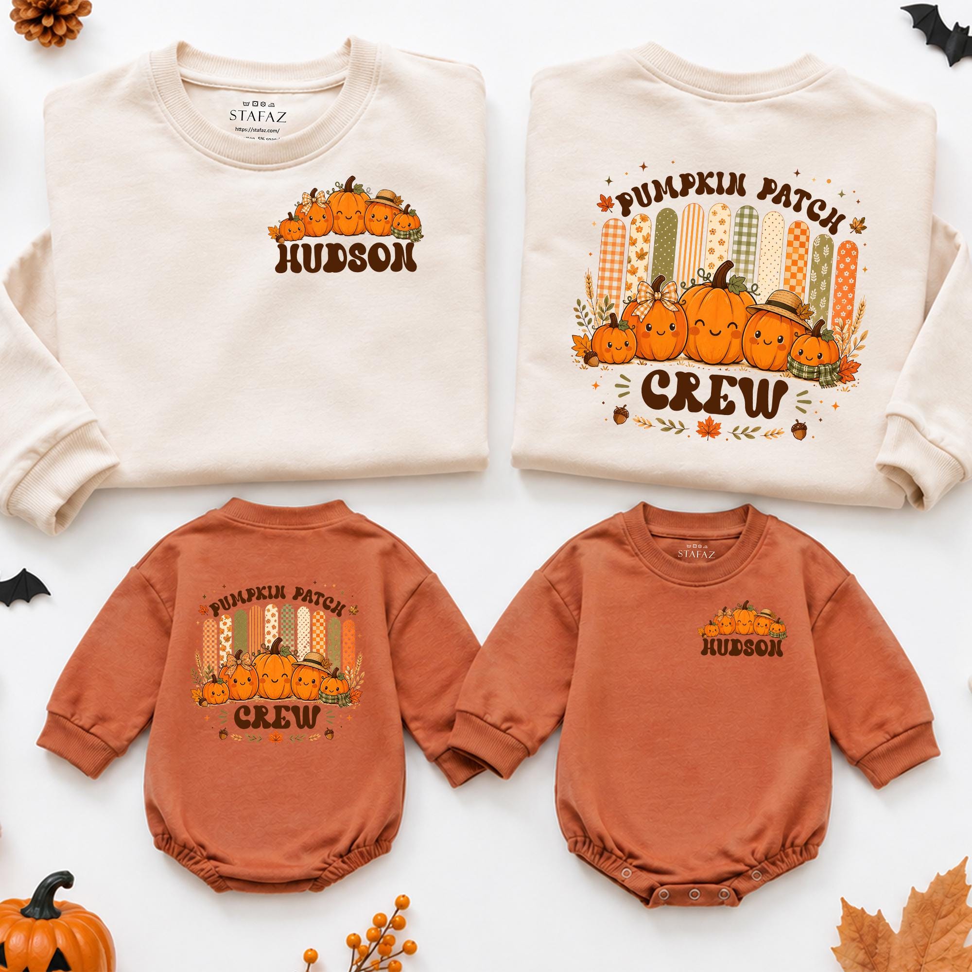 Pumpkin Patch Crew Family Matching Outfits with Custom Name, Fall Sweatshirts & Baby Rompers, Autumn Pumpkin Patch Clothes NB-2XL