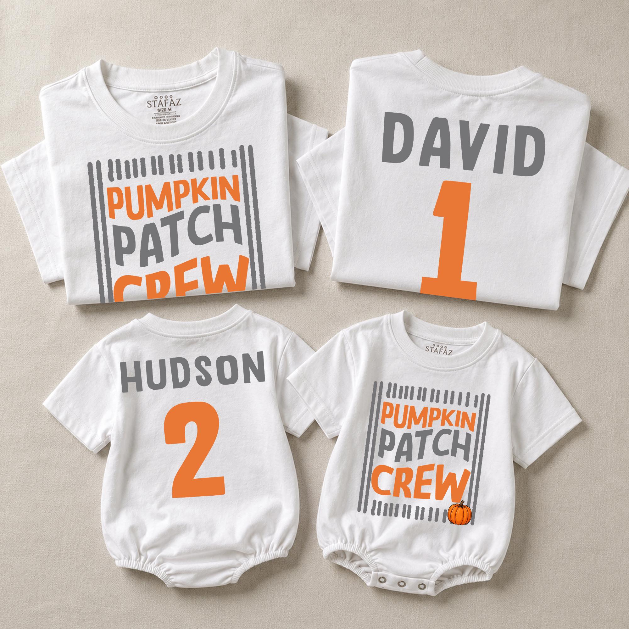 Pumpkin Patch Crew Family Matching Shirts with Custom Names, Fall Halloween Outfits for Kids and Adults, Personalized Pumpkin Tees
