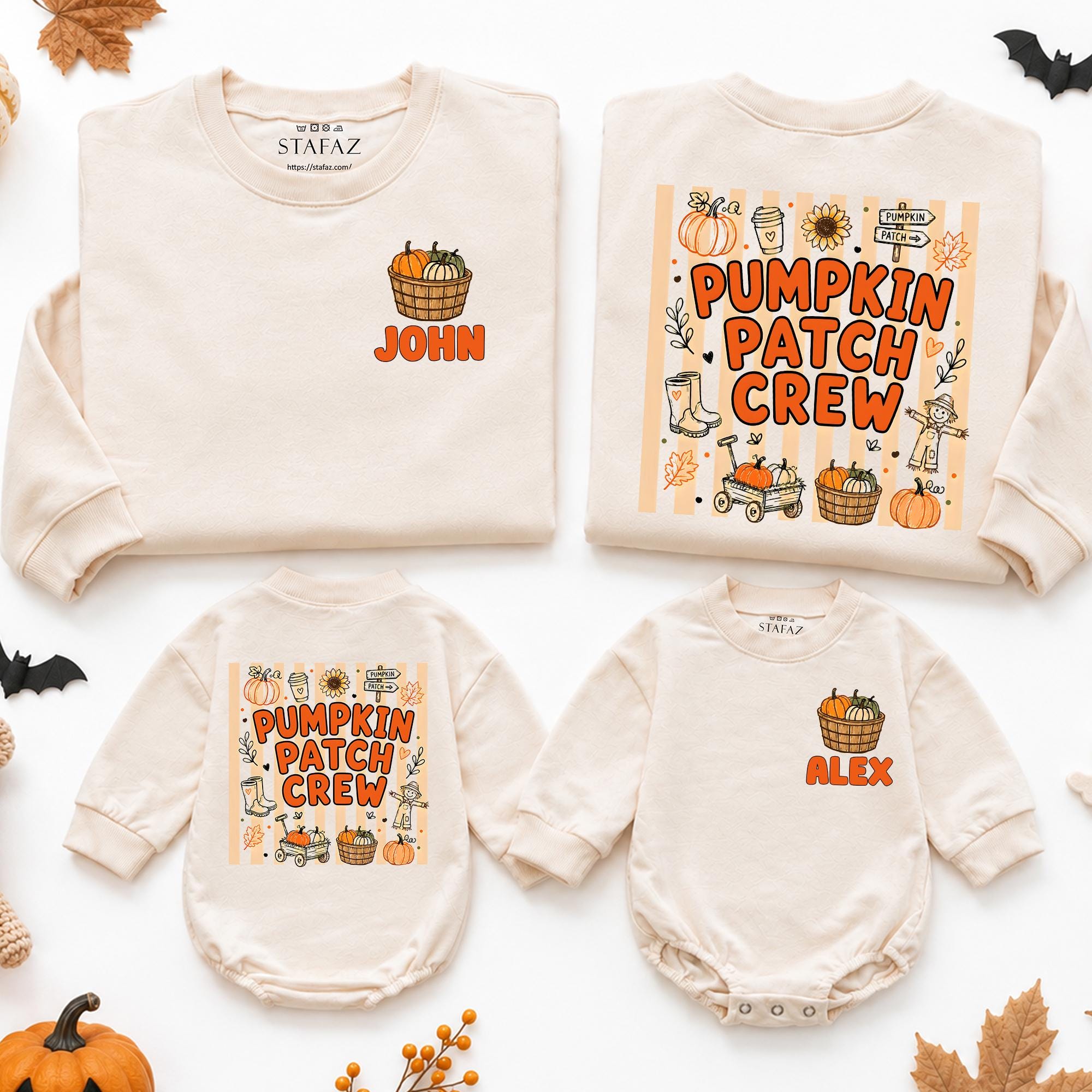 Pumpkin Patch Crew Matching Family Fall Outfits Custom Baby Rompers Toddler Sweatshirts Adult Crewnecks for Autumn Festivals, NB-2XL