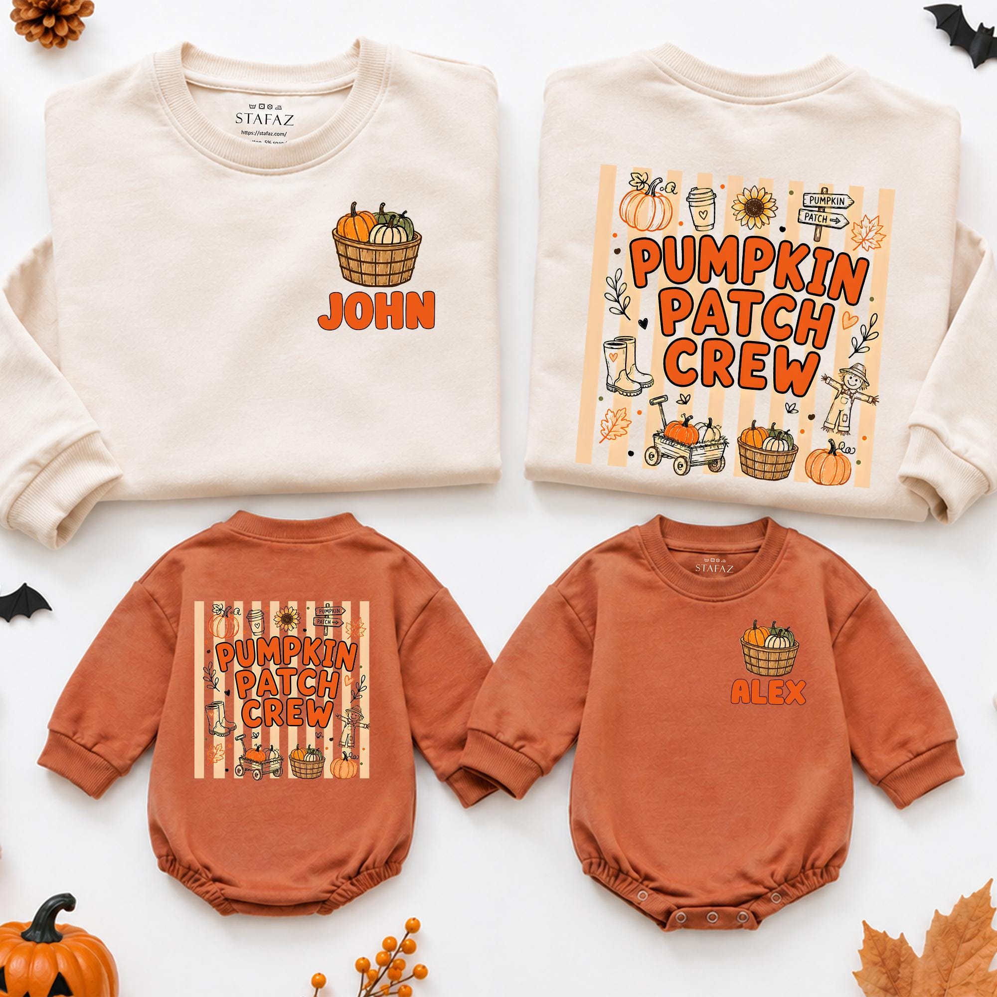 Pumpkin Patch Crew Matching Family Fall Outfits Custom Baby Rompers Toddler Sweatshirts Adult Crewnecks for Autumn Festivals, NB-2XL
