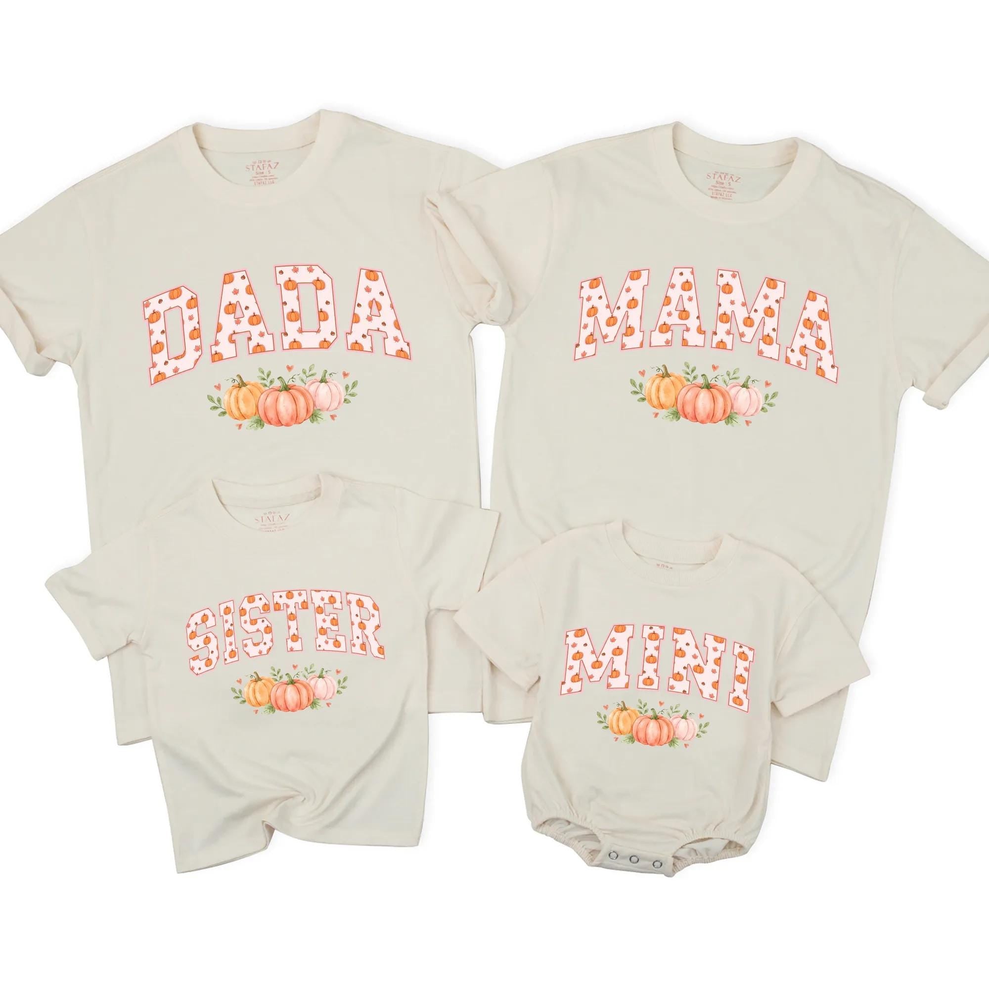 Pumpkin Patch Family Matching Shirts and Baby Romper with Custom Name, Fall Mama Mini Outfits for Thanksgiving or Autumn Photos
