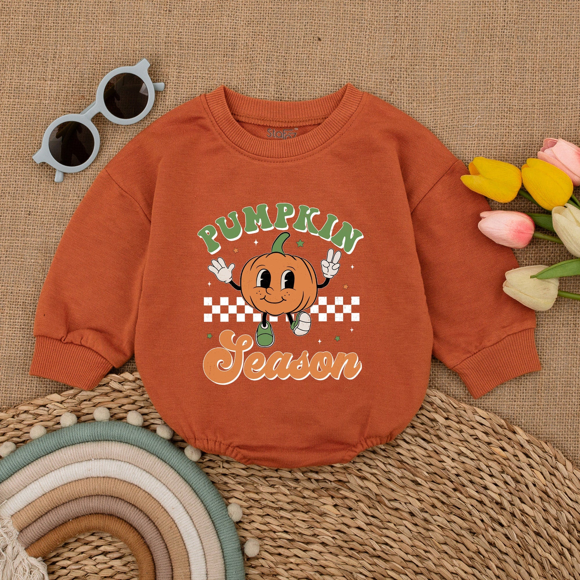 Pumpkin Season Baby Romper Cartoon Pumpkin Design Fall Halloween Outfit Soft Cotton Infant Bodysuit Holiday Gift Fun Retro Style