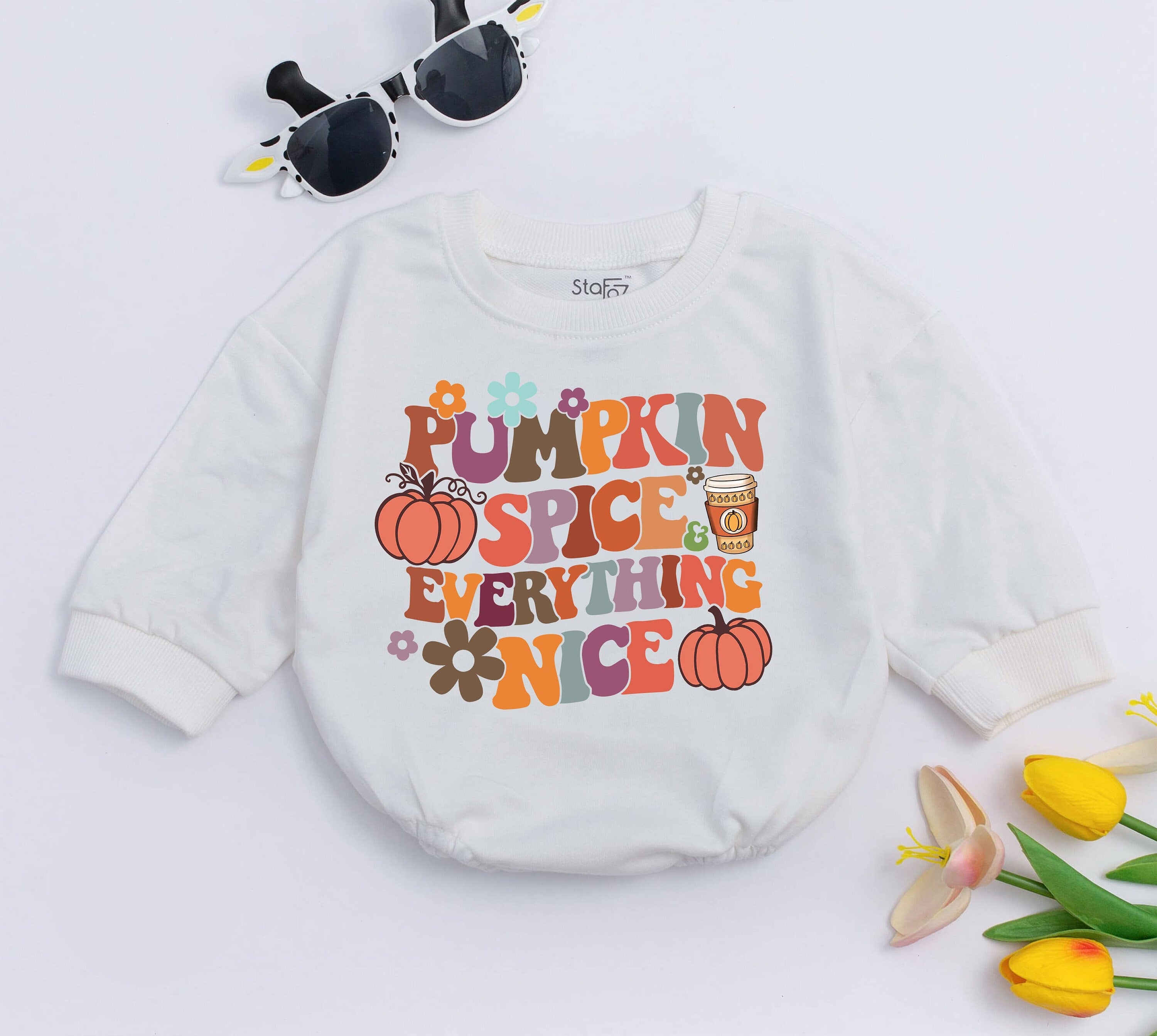 Pumpkin Spice & Everything Nice Baby Romper Cozy Fall Outfit Retro Autumn Bodysuit Cute Infant Gift Soft Cotton Jumpsuit Baby Shower Present