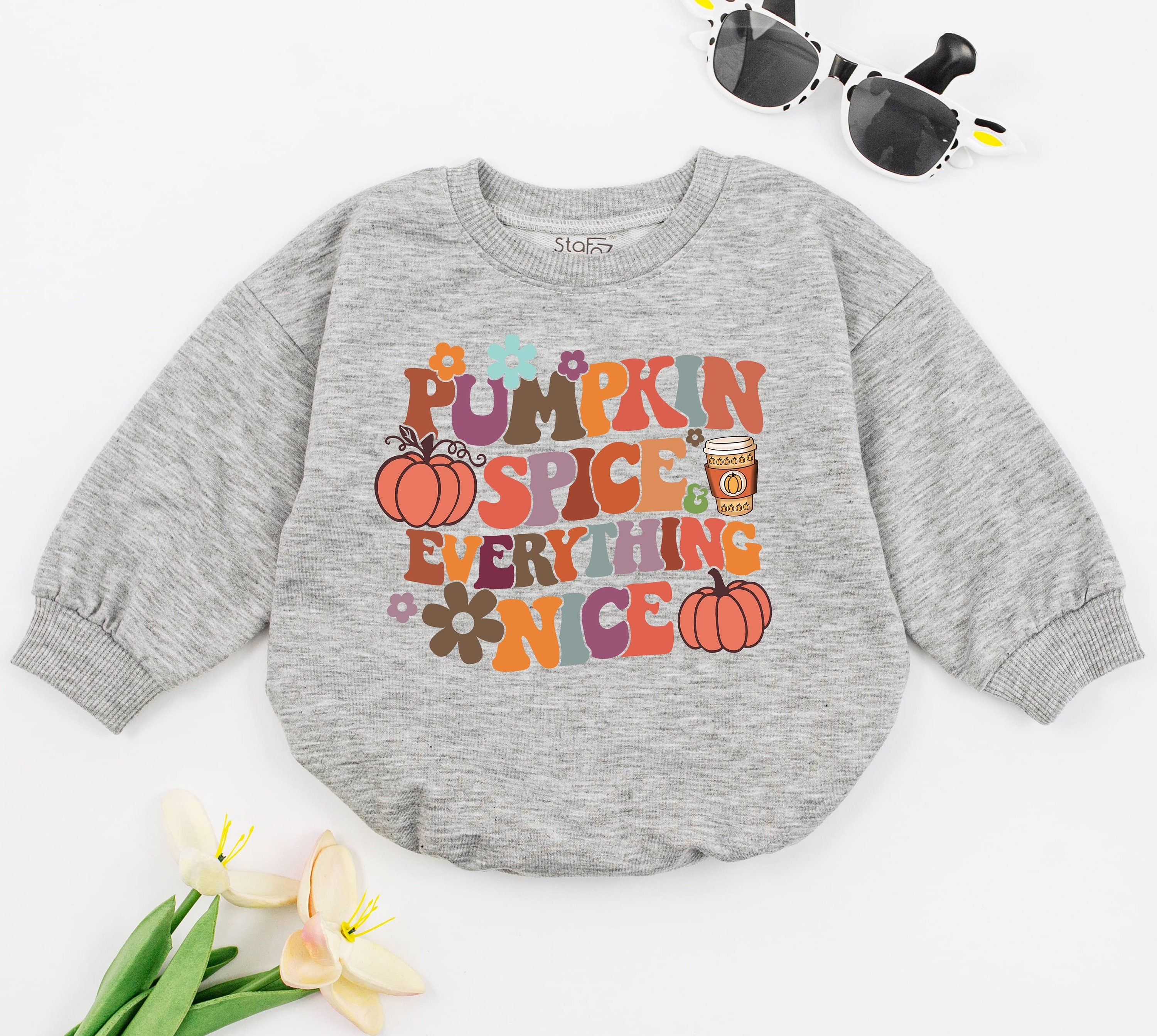 Pumpkin Spice & Everything Nice Baby Romper Cozy Fall Outfit Retro Autumn Bodysuit Cute Infant Gift Soft Cotton Jumpsuit Baby Shower Present