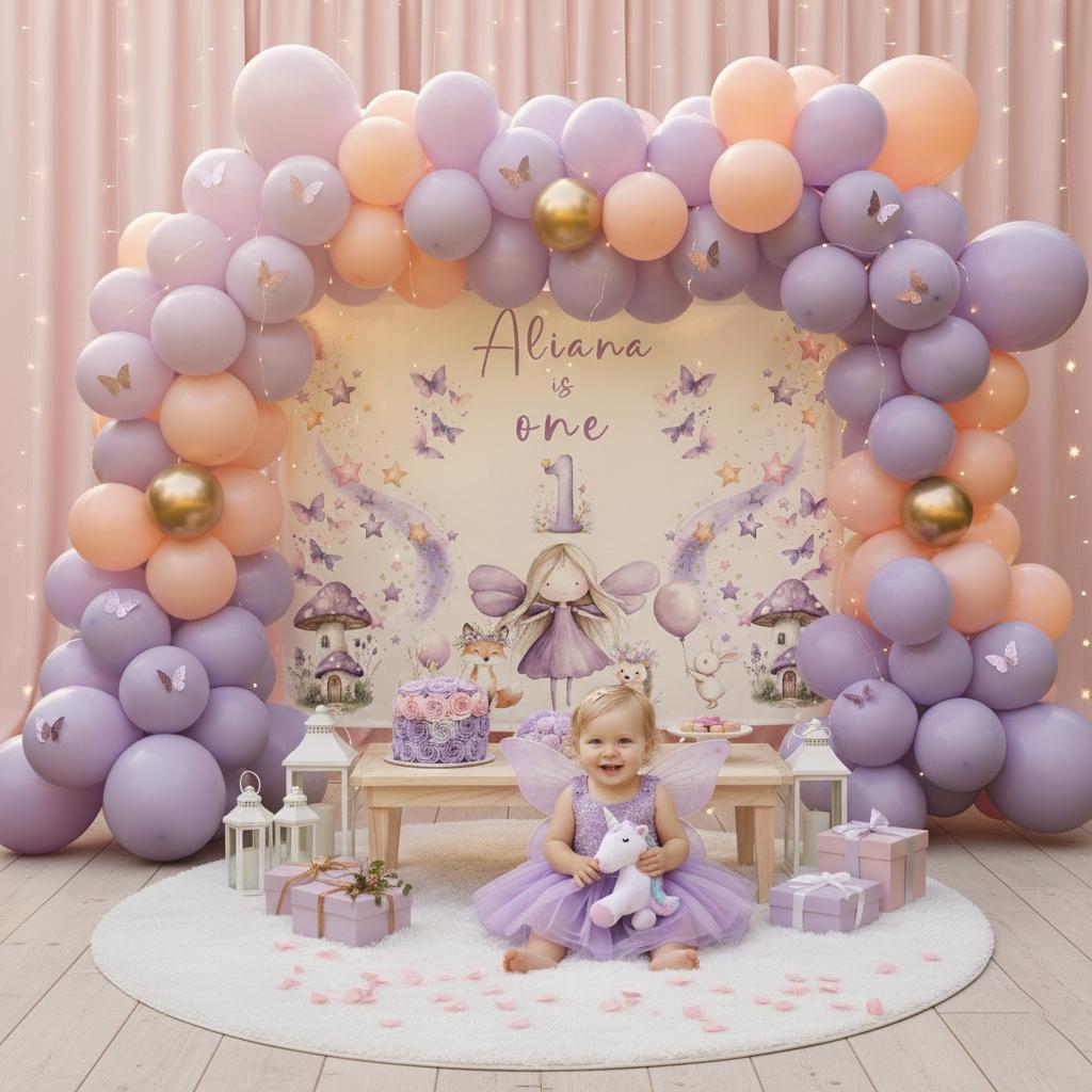Purple Fairy Butterfly Birthday Backdrop for Girls, Magical Enchanted Garden Party Banner, Princess Photo Background Party Decoration