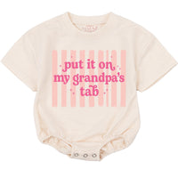 Put It On My Grandpa's Tab Baby Girl Romper Funny Pink Retro Bodysuit Infant Outfit Soft Cotton Comfortable Birthday Gift 0-24M