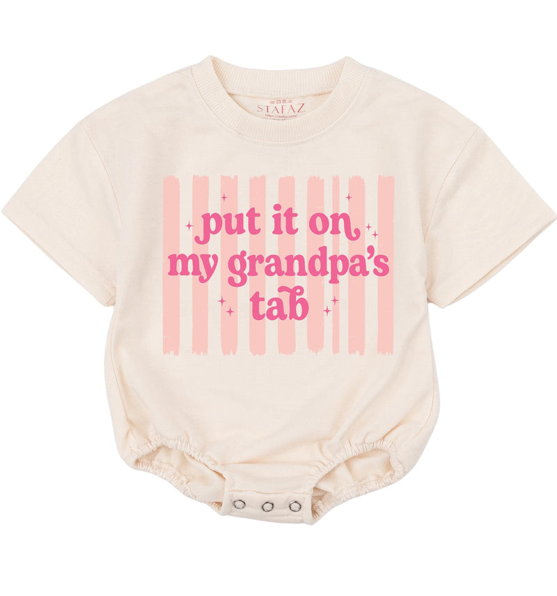 Put It On My Grandpa's Tab Baby Girl Romper Funny Pink Retro Bodysuit Infant Outfit Soft Cotton Comfortable Birthday Gift 0-24M