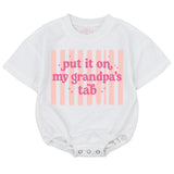 Put It On My Grandpa's Tab Baby Girl Romper Funny Pink Retro Bodysuit Infant Outfit Soft Cotton Comfortable Birthday Gift 0-24M