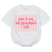 Put It On My Grandpa's Tab Baby Girl Romper Funny Pink Retro Bodysuit Infant Outfit Soft Cotton Comfortable Birthday Gift 0-24M